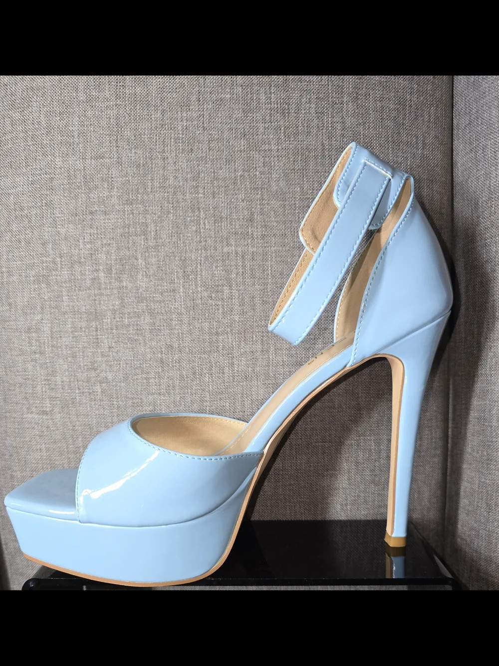 KAYLEEN By Los Angeles Baby Blue Patent Platform Ankle-Strap Heels